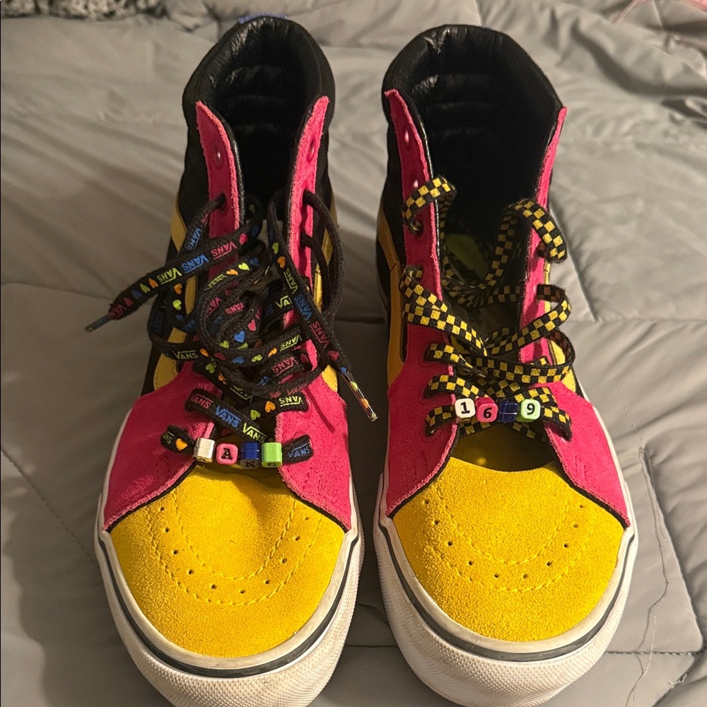 Vans Pink and Yellow High-Top Sneakers platform